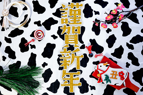 無料でおしゃれな年賀状デザイン：正月あけおめ年賀状画像スタンプ『謹賀新年』その7｜がりどろ年賀状2026