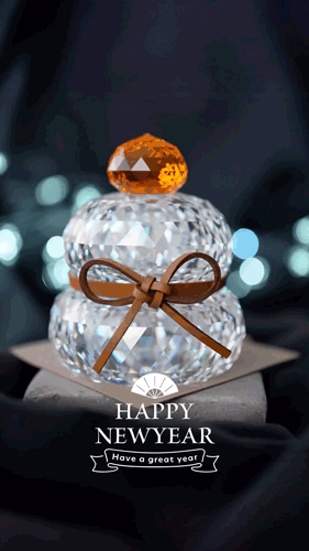 無料でおしゃれな年賀状デザイン：動く年賀状：クリスタル鏡餅とHAPPY NEW YEAR｜がりどろ年賀状2026