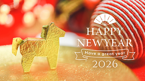 無料でおしゃれな年賀状デザイン：2026年数入り正月・年賀状デザイン『HAPPY NEW YEAR』その440｜がりどろ年賀状2026